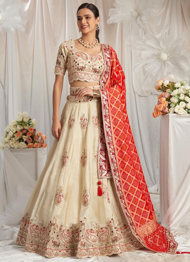 Tissue Red Wedding Wear Sequins Work Lehenga Choli